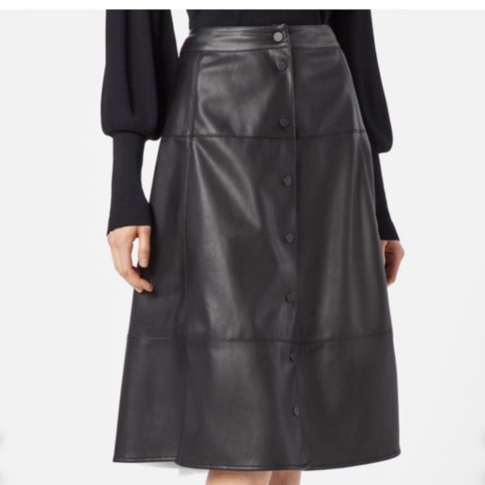 Buttoned Faux Leather Midi Skirt